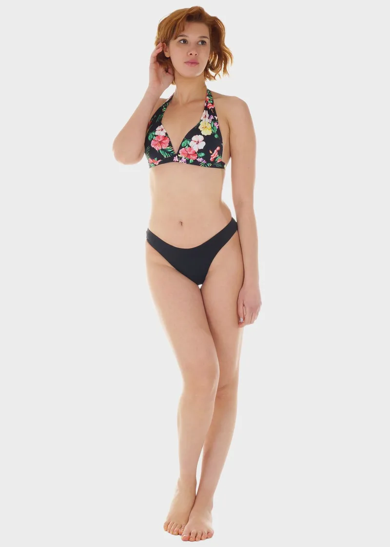 Γυναικείο σετ μαγιό μπικίνι push up all print slip κανονική γραμμή.Καλύπτει B-C Cup. ΜΑΥΡΟ