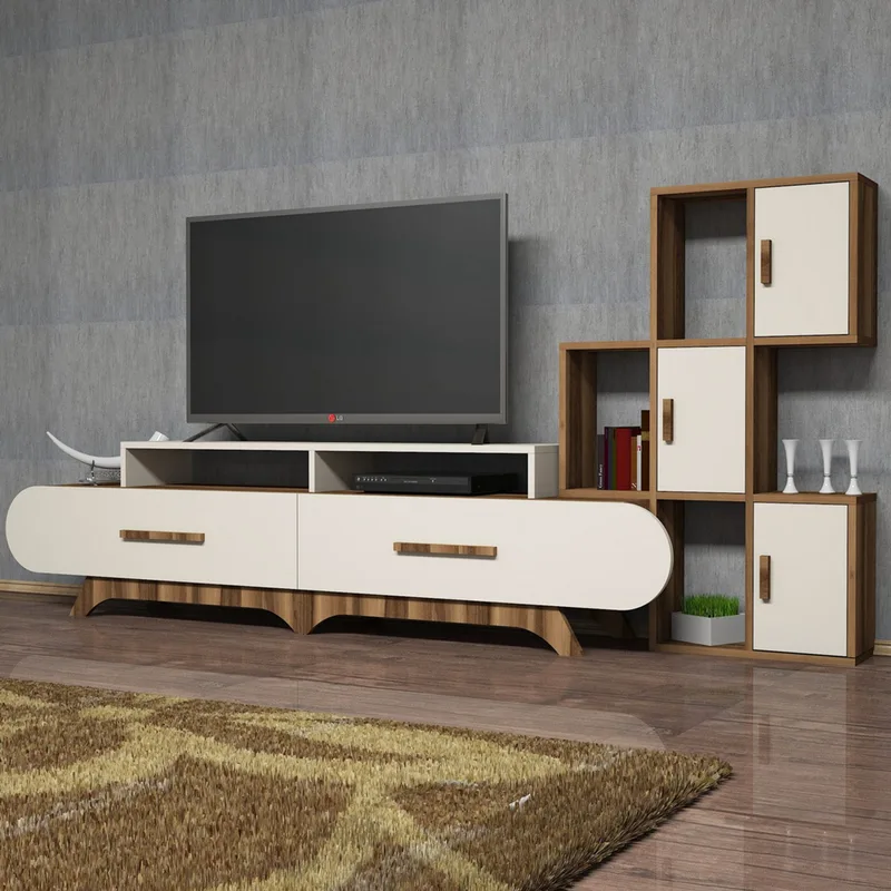 Σύνθεση Τηλεόρασης Flora S - Walnut, Cream 845Hct3035 (205x50x36,8 cm)