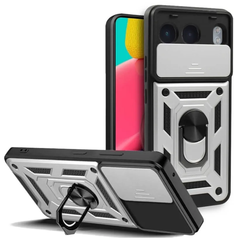 Θήκη OnePlus Nord 4 - Bodycell Armor Slide Ανθεκτική με Κάλυμμα για την Κάμερα & Μεταλλικό Ring Holder - Silver (5206015078590)