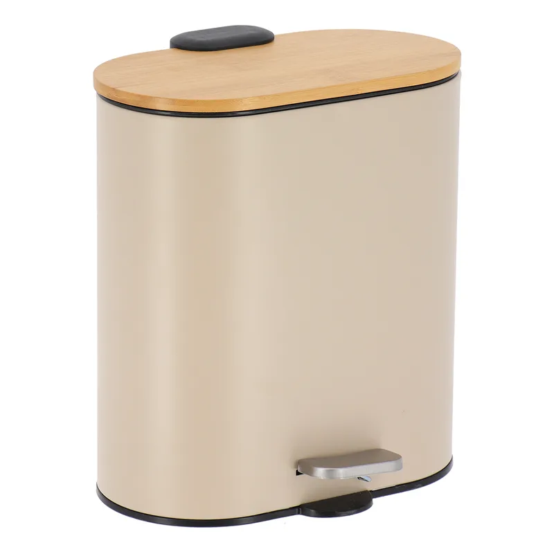 Καλάθι Απορριμμάτων Οβάλ 5L-18x25,5x28,5εκ. Soft Close Μεταλλικό Μπεζ Με Μπαμπού Καπάκι MRShome DS-8007B01 (Υλικό: Μεταλλικό, Χρώμα: Μπεζ) - sealskin - sl-DS-8007B01