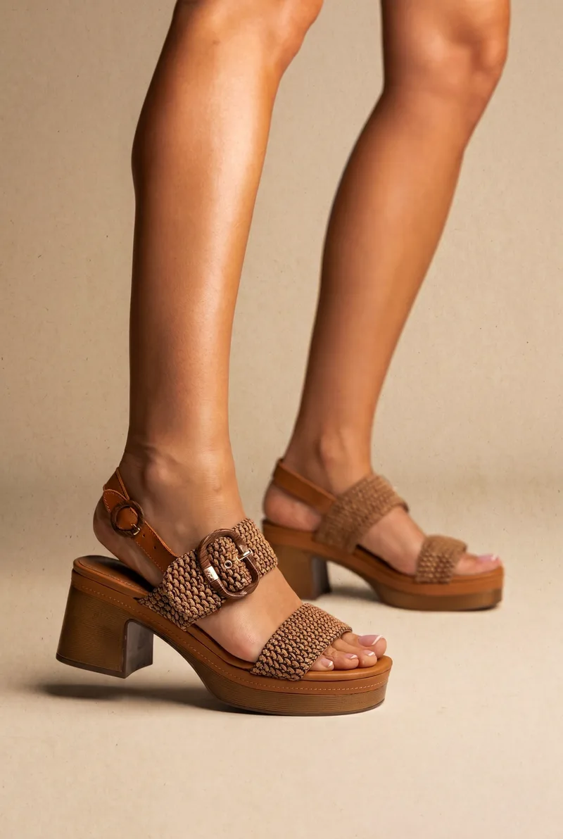 CARMELA Platform Block Heel Sandals - 163156 - Camel