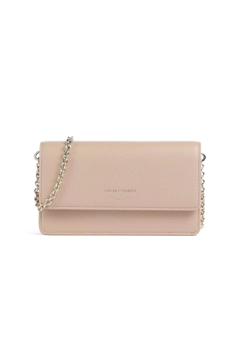 Emporio Armani γυναικείο δερμάτινο mini bag crossbody με λογότυπο - EW003036AF19568 Μπεζ