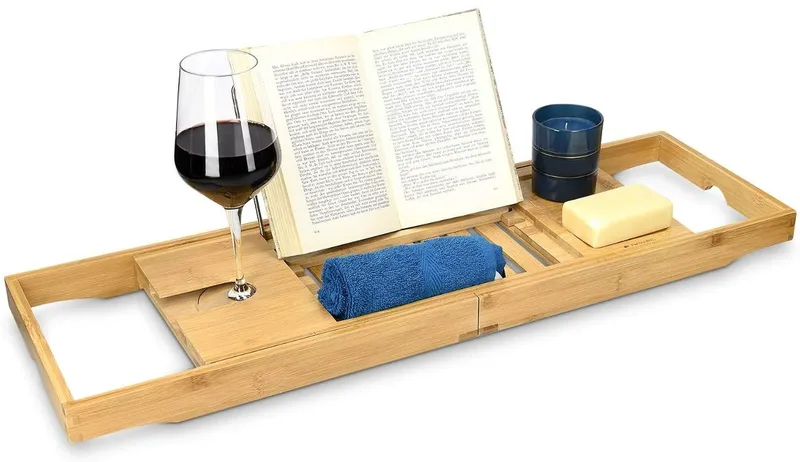 Navaris Wooden Bath Tray Rack - Ρυθμιζόμενη Βάση / Δίσκος για Μπανιέρα από Μπαμπού - Brown (47685.01)