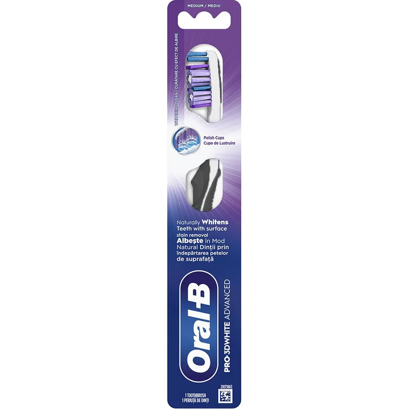 Oral-B Pro 3D White Advanced Medium Toothbrush Χειροκίνητη Οδοντόβουρτσα με Μεσαίας Σκληρότητας Ίνες για Φυσική Λεύκανση & Βαθύ Καθαρισμό 1 Τεμάχιο - Γκρι