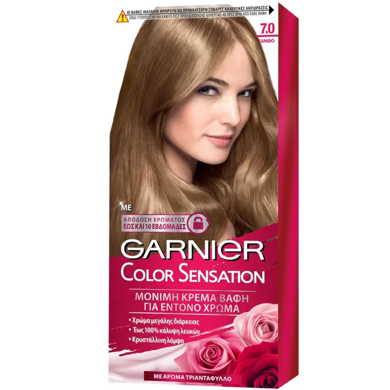 Garnier Color Sensation Permanent Hair Color Kit Μόνιμη Κρέμα Βαφή Μαλλιών με Άρωμα Τριαντάφυλλο 1 Τεμάχιο - 7.0 Ξανθό