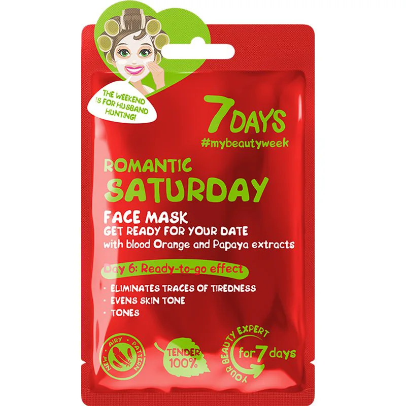 7DAYS Romantic Saturday Day 6 Ready to Go Effect Face Sheet Mask Μάσκα Προσώπου με Σαγκουίνι για Ενυδάτωση, Ελαστικότητα & Αίσθηση Φρεσκάδας 28g