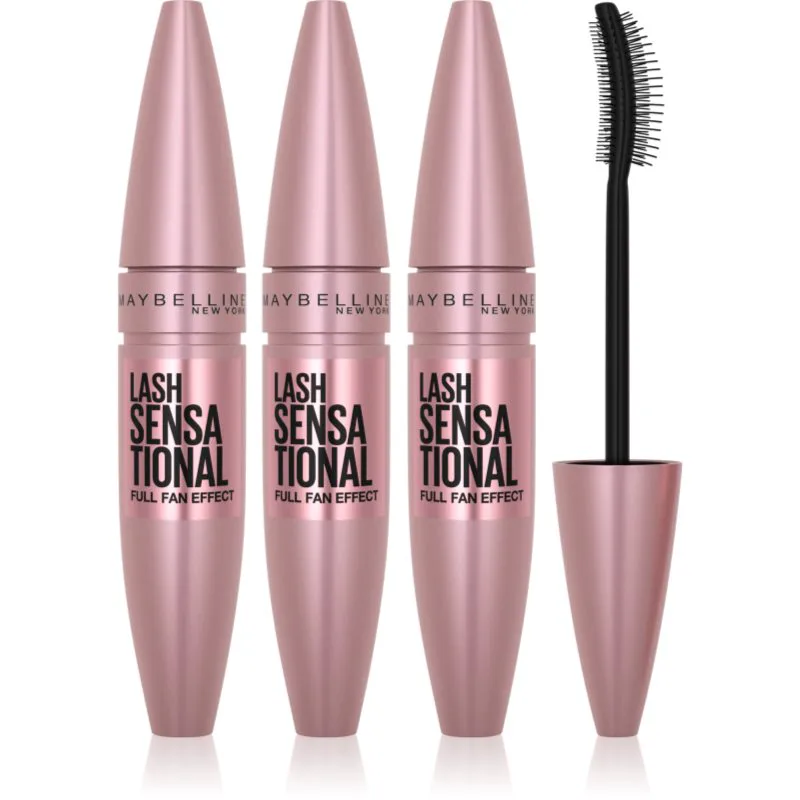MAYBELLINE NEW YORK Lash Sensational μάσκαρα για επιμήκυνση και γεμάτες βλεφαρίδες απόχρωση 01 - Very Black 3x9.5 ml
