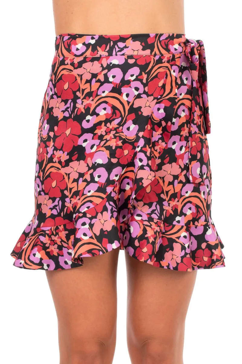 Emmanuela Swimwear Γυναικεία Mini Φούστα Wrap με Βολάν Floral Regular Fit σε Εμπριμέ Ροζ
