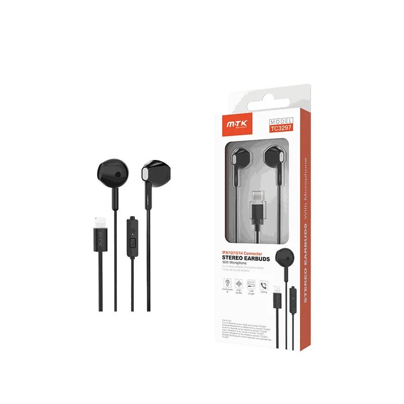 Ακουστικά Ενσύρματα Ψείρες MTK 20 Hz - 20 KHz 1.2m Lighting Stereo Μαύρα 835510