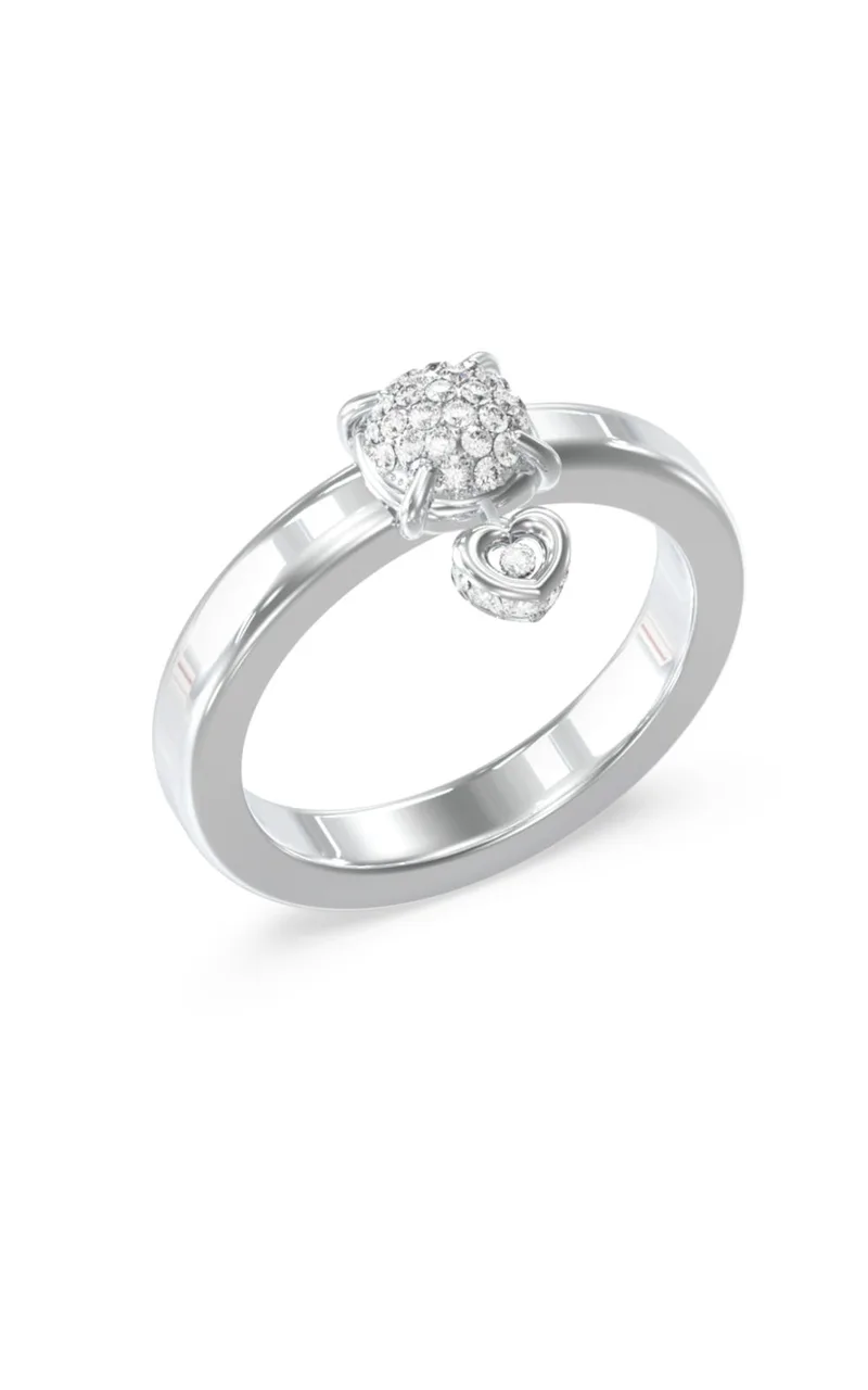GUESS STEEL L.O.V.E. JUBR05470JWRH-No.54 Δαχτυλίδι Ασημένιο Με Μίνι Καρδιά Με Πέτρες