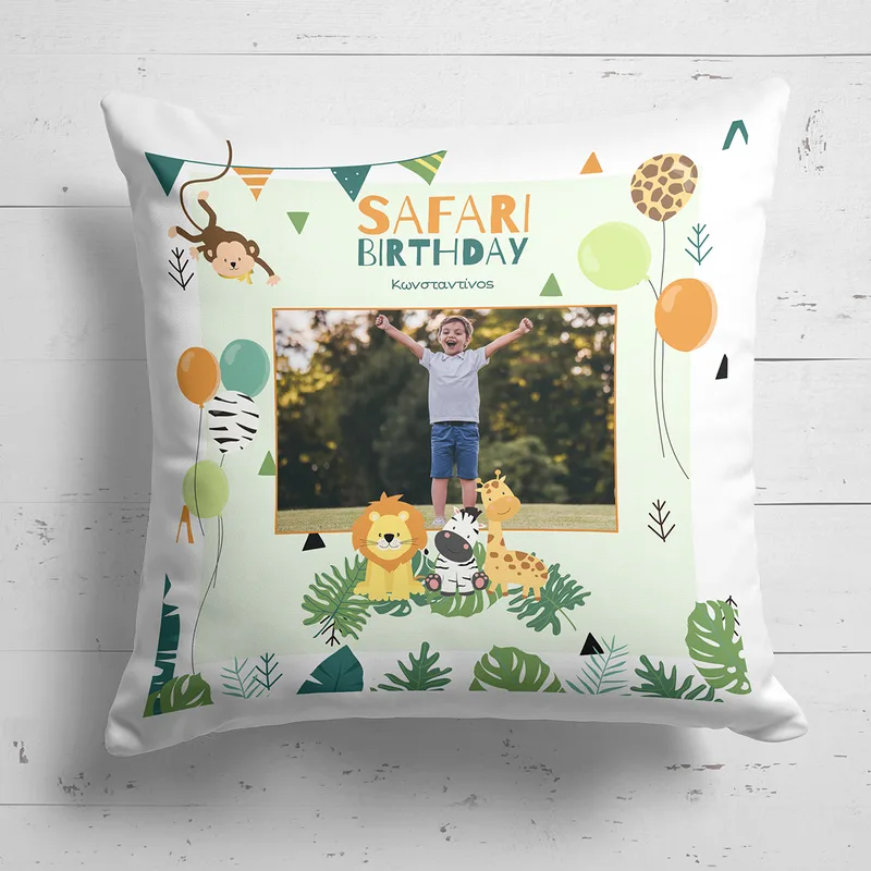 Safari Birthday - Μαξιλάρι Με Γέμιση - Λευκό - 25X25 - Τετράγωνο