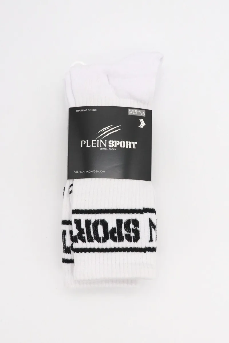 PLEIN SPORT ΚΑΛΤΣΕΣ TRI-PACK LOGO ΛΕΥΚΟ