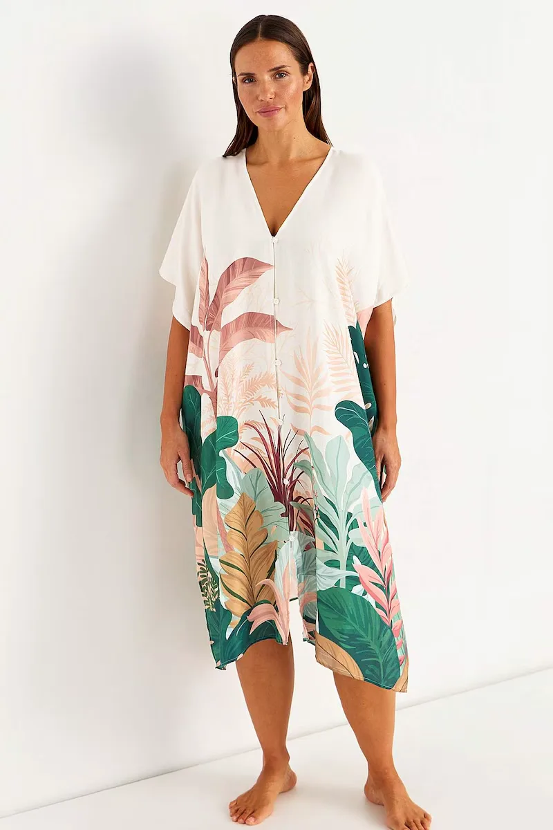 Καφτάνι με jungle print και κουμπιά plus size