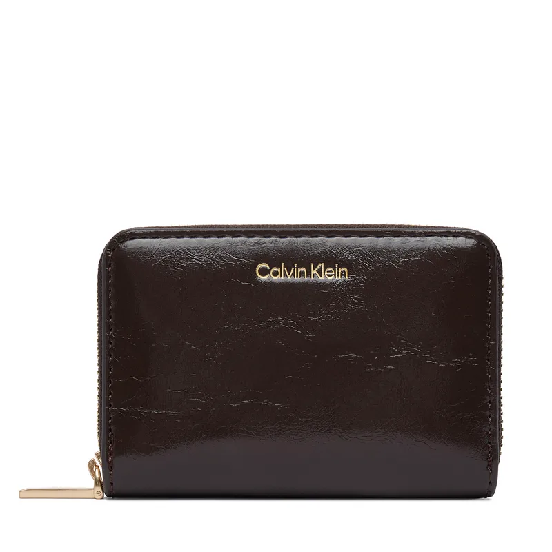 Πορτοφόλι Calvin Klein Foil Glossy Square Zip Around LV04F1201G Καφέ