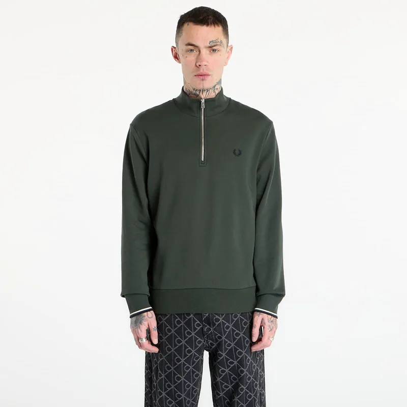 Φούτερ FRED PERRY Half Zip Sweatshirt Court Green/ Snow White/ Navy M