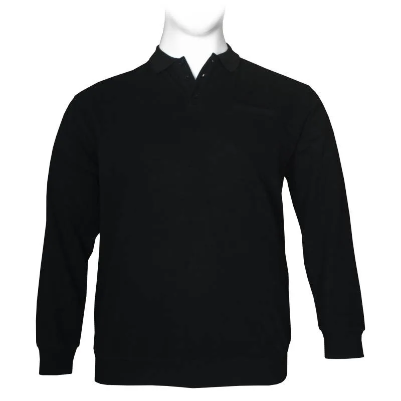 Βαμβακερή μπλούζα Polo wool feel της Leo Collection, με τσέπη στο στήθος - Black