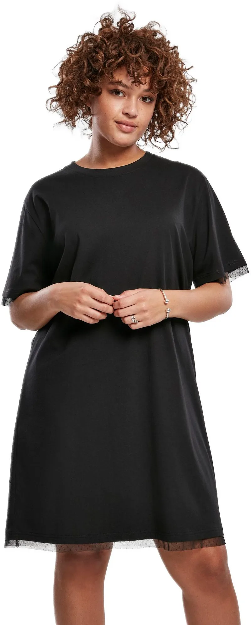 Ladies Boxy Lace Hem Tee Dress Urban Classics TB3411-00007 black