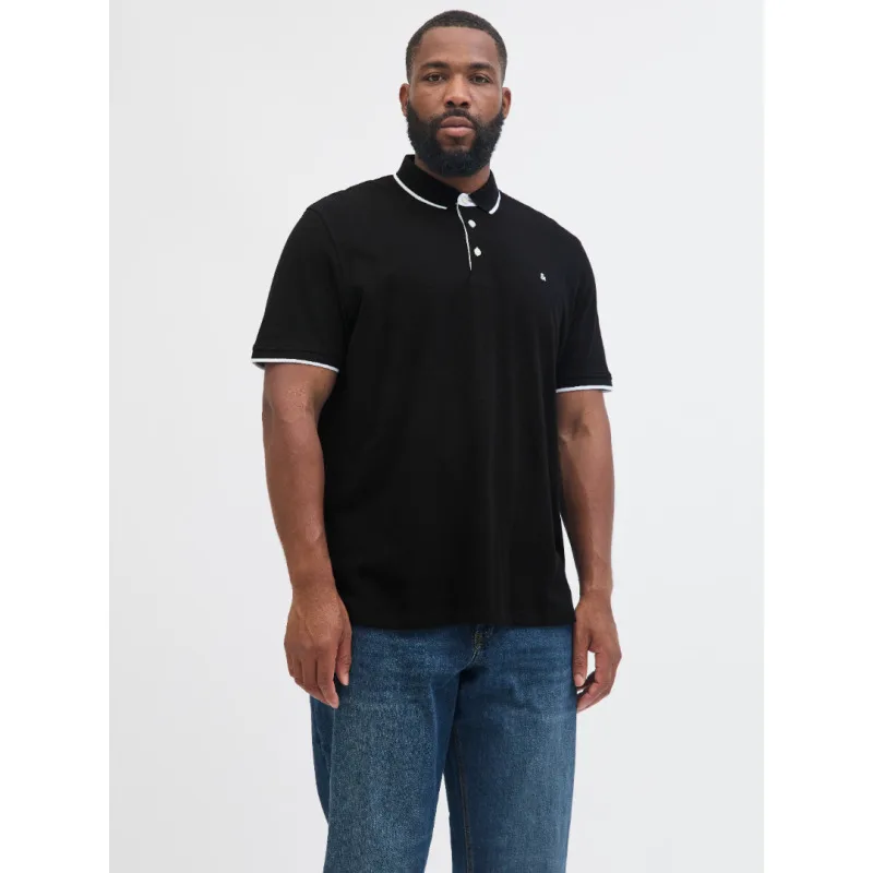 Βαμβακερό Polo πικέ "Paulos" Jack & Jones σε plus fit γραμμή - Black