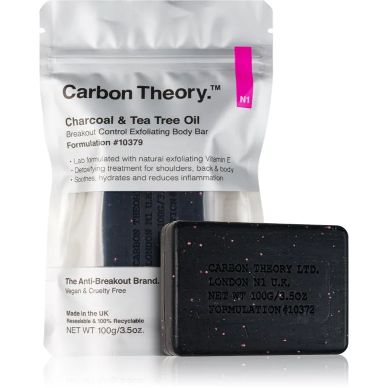 Carbon Theory Charcoal & Tea Tree Oil καθαριστική απολέπιση σώματος για προβληματικό και λιπαρό δέρμα 100 γρ