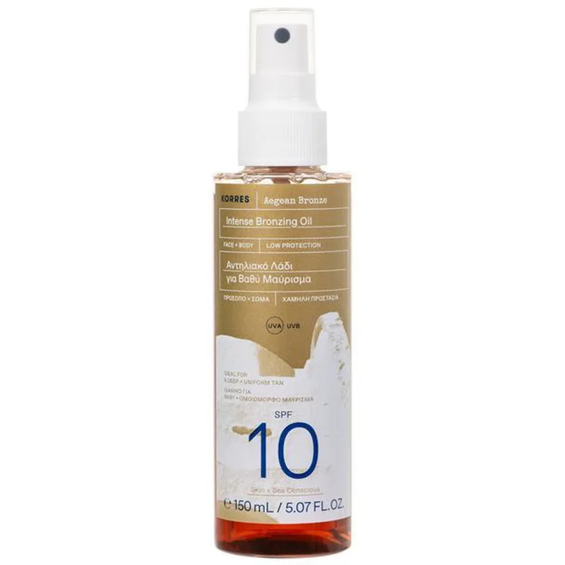 Korres Aegean Bronze Intense Face & Body Bronzing Oil Spf10 Αντηλιακό Λάδι Χαμηλής Προστασίας για Βαθύ Μαύρισμα 150ml