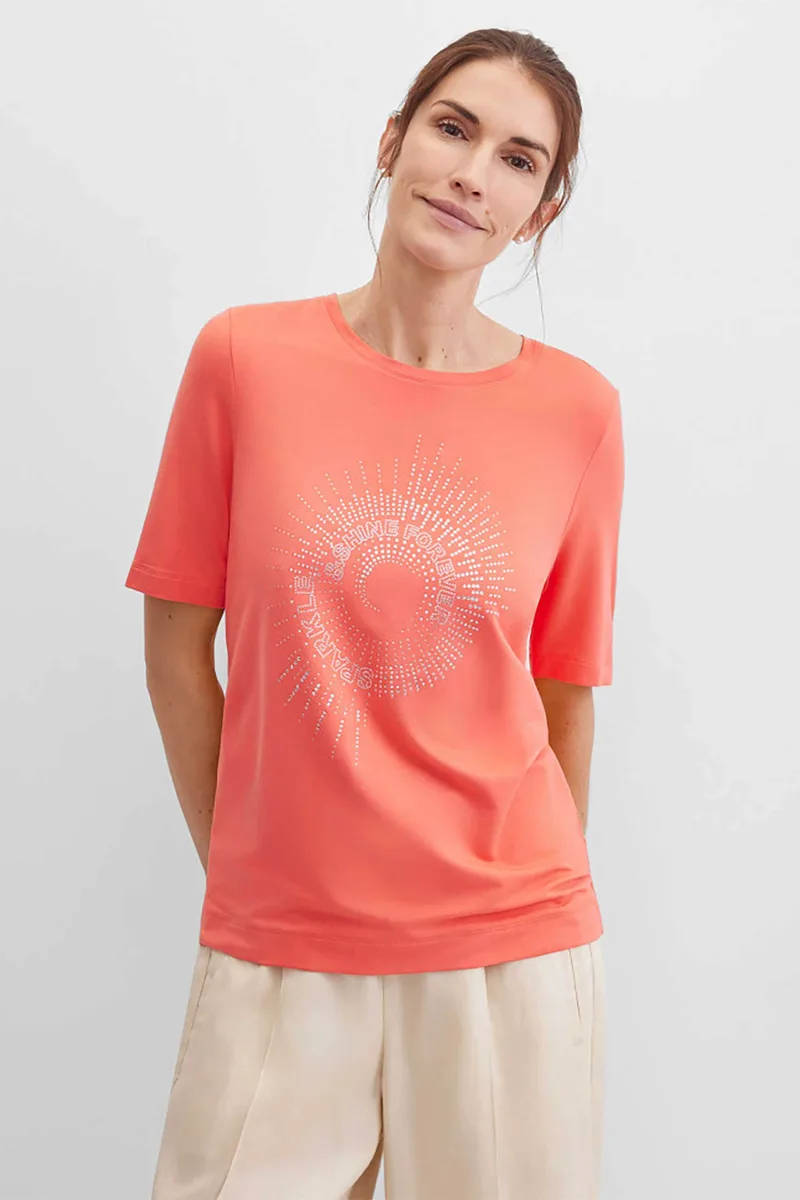 Gerry Weber γυναικείο T-shirt με στρας Straight Cut - N61731181040 Κοραλί
