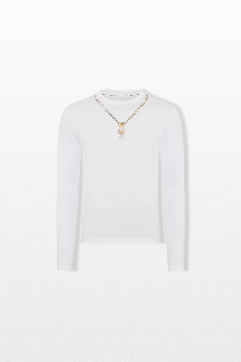 MARINE SERRE Ανδρικό Λευκό Trompe L'oeil Jewelry LS T-Shirt