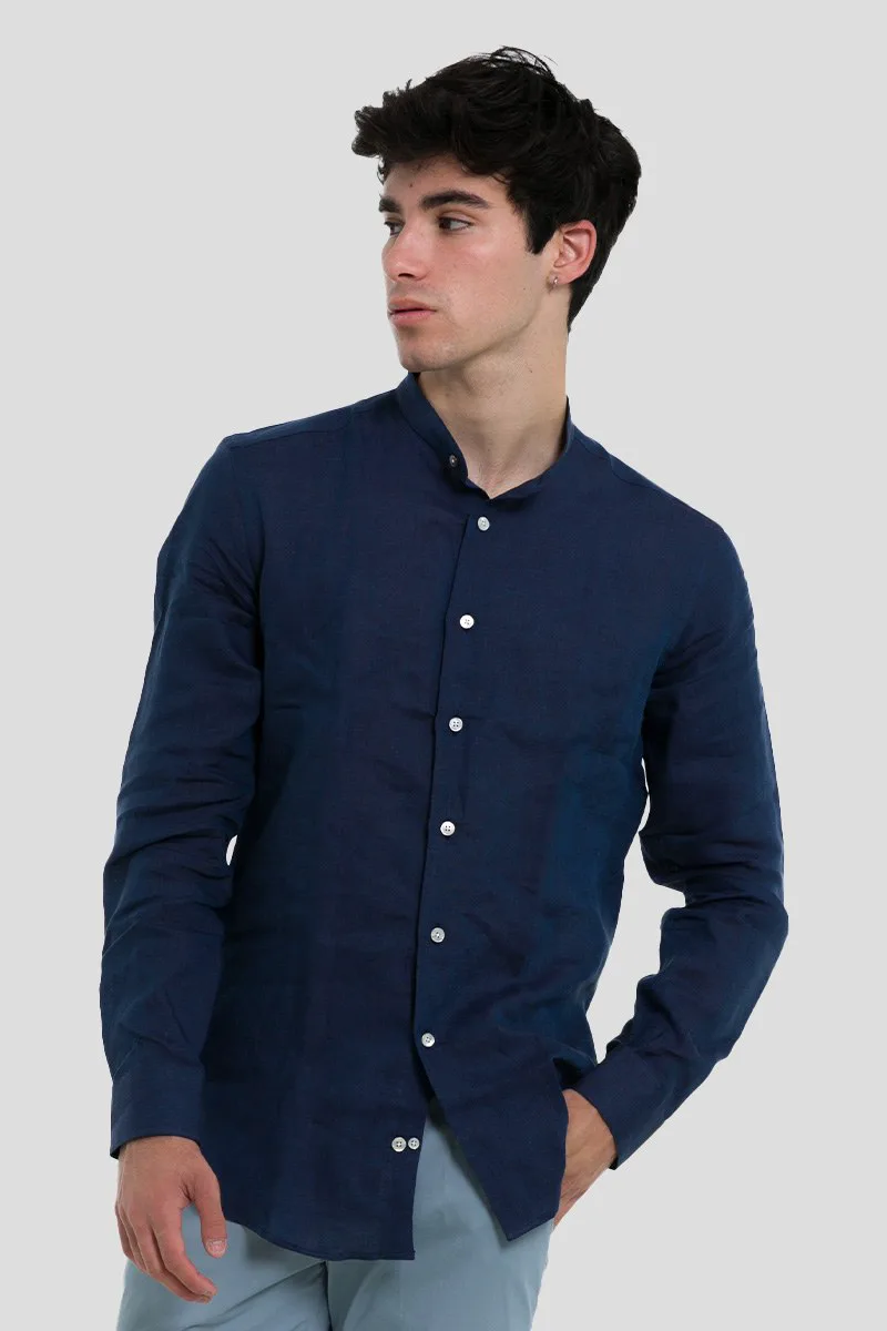 MONK Ανδρικό Μπλε Mao Collar Shirt/Blue