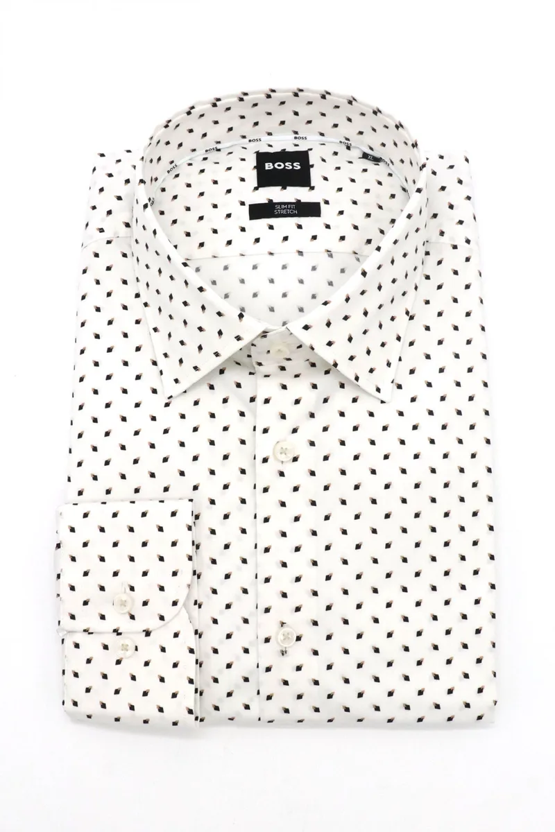 BOSS ΠΟΥΚΑΜΙΣΟ ΜΙΚΡΟΣΧΕΔΙΟ SLIM FIT H-HANK-KENT-C1-214 ΑΝΟΙΧΤΟ ΜΠΕΖ