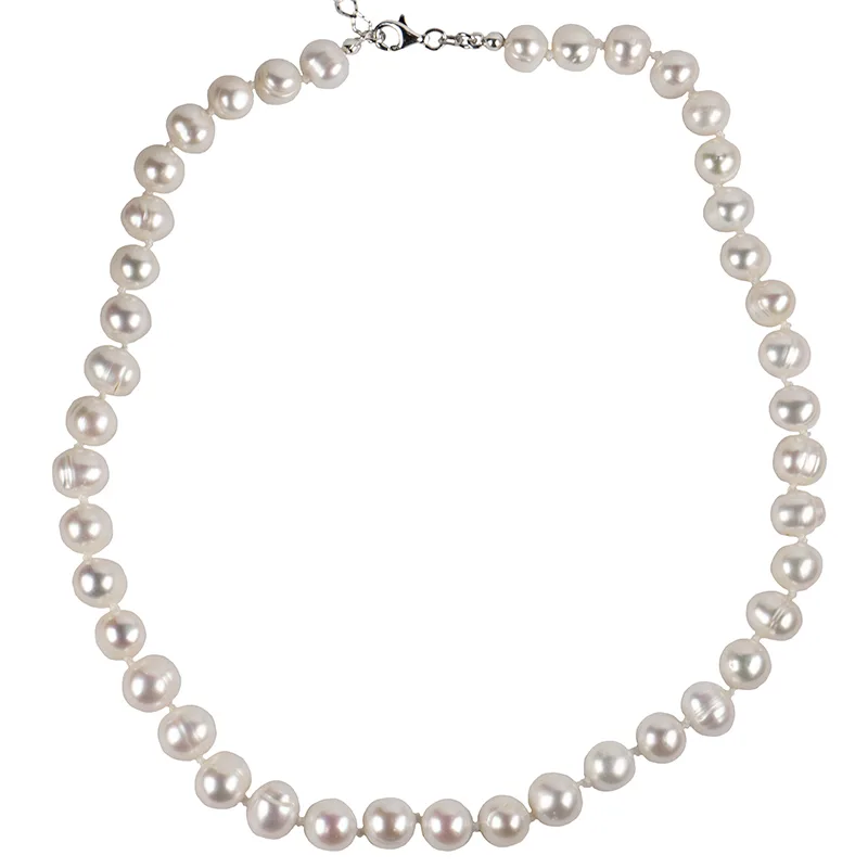 Jt Unisex ασημένιο κολιέ φυσικά μαργαριτάρια 8mm - 9mm 39cm + 5cm προέκταση