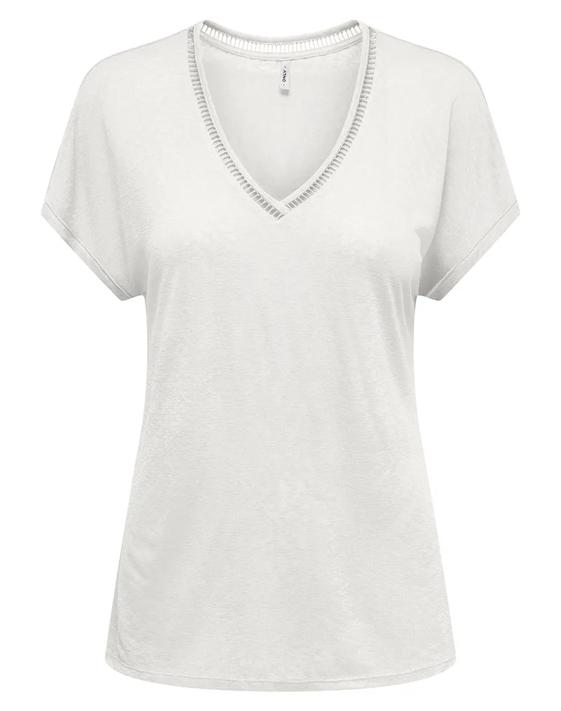 ONLY ONLPENNY S/S BATSLEEVE V-NECK TOP JRS 15371500-Cloud Dancer OffWhite
