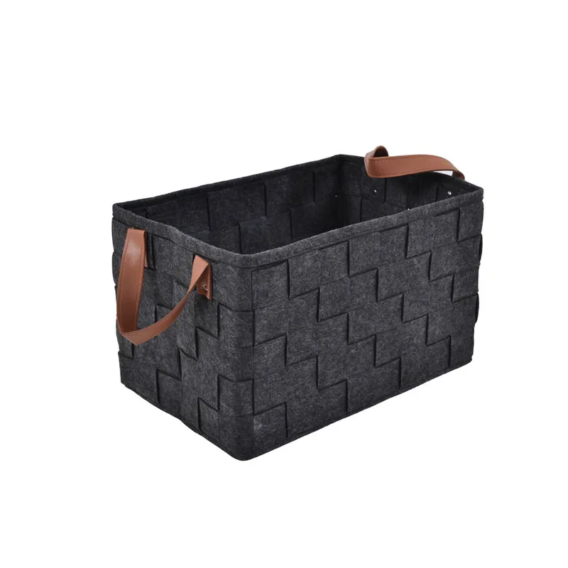 Καλάθι Με Καφέ Λαβές Μαύρο Polyester 26x38x22cm ANKOR