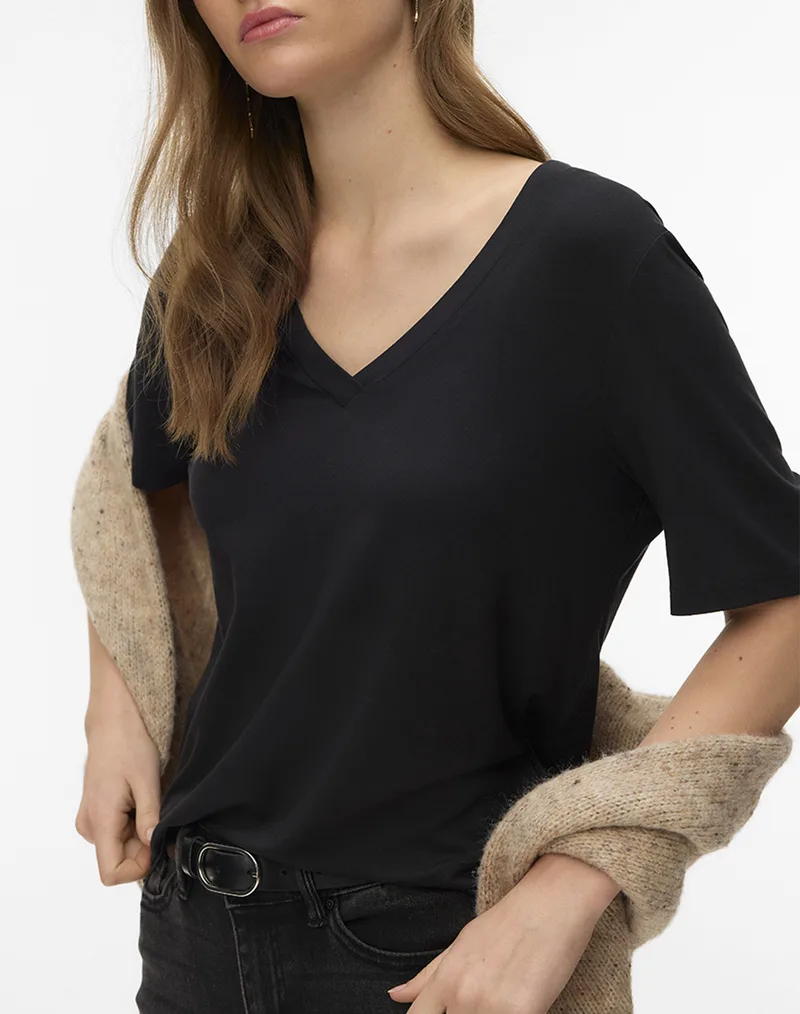 AWARE BY VERO MODA AWRITA SS V-NECK T-SHIRT NOOS 10328539-BLACK Black