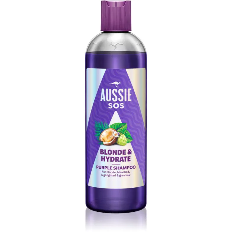 Aussie SOS Blonde & Hydrate μωβ τονωτικό σαμπουάν για ξανθά μαλλιά 300 ml