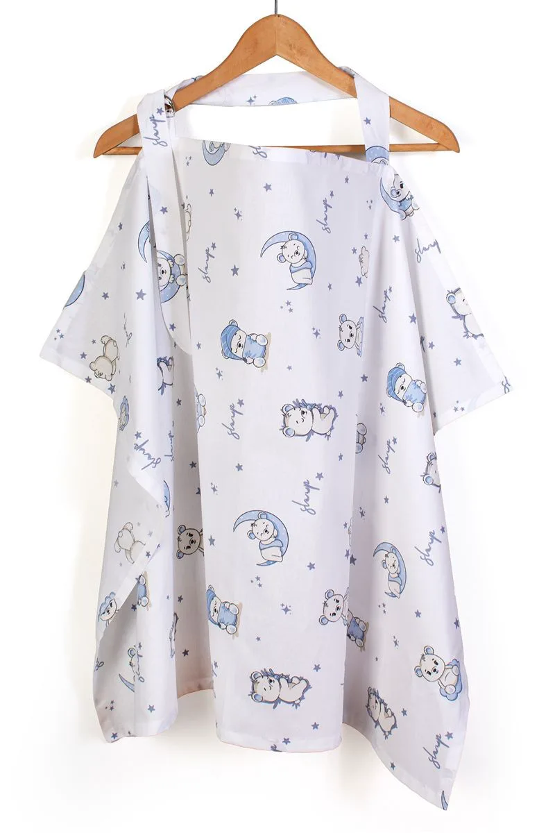 Ποδιά Θηλασμού Βαμβακερή 105x70εκ. Bear's Nest 03 White-Sky Blue DimCol (Ύφασμα: Βαμβάκι 100%, Χρώμα: Λευκό) - DimCol - 311151811003
