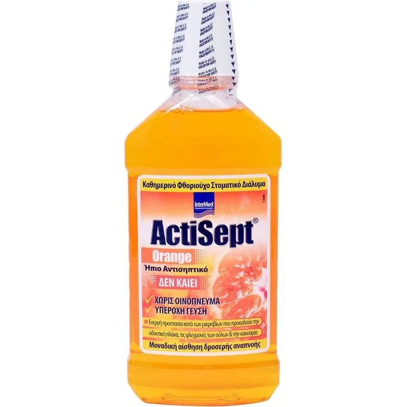 Actisept Πορτοκαλί Mouthwash Καθημερινό Φθοριούχο Στοματικό Διάλυμα με Ήπια Αντισηπτική Δράση με Γεύση Πορτοκάλι 500ml