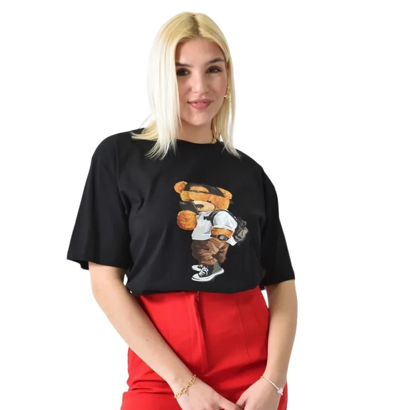 Γυναικείο T-shirt με σχέδιο αρκουδάκι Μαύρο 26281