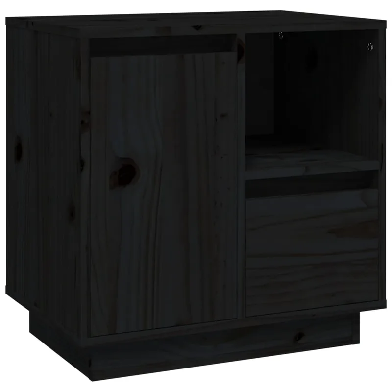 vidaXL Κομοδίνο Μαύρο 50 x 34 x 50 εκ. από Μασίφ Ξύλο Πεύκου