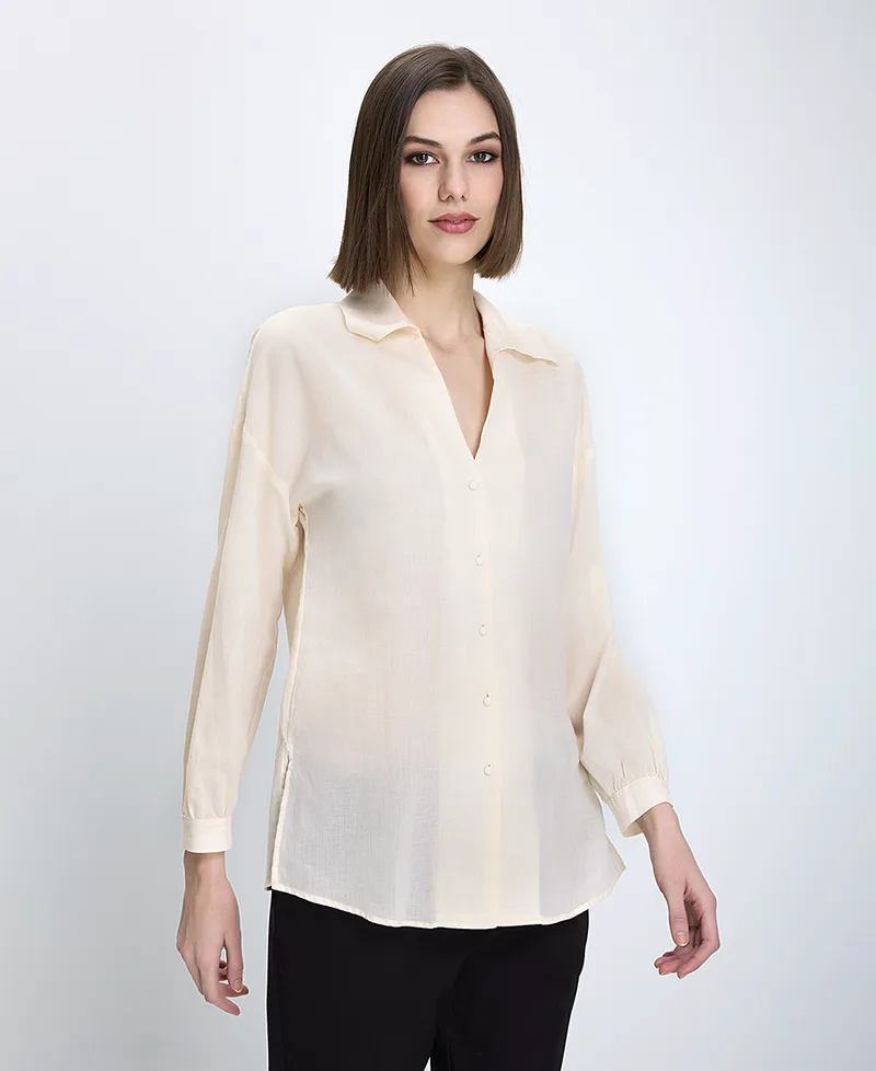 Penny Black Γυναικείο Πουκάμισο Relaxed Fit Βαμβακερό Με Κουμπιά Εκρού