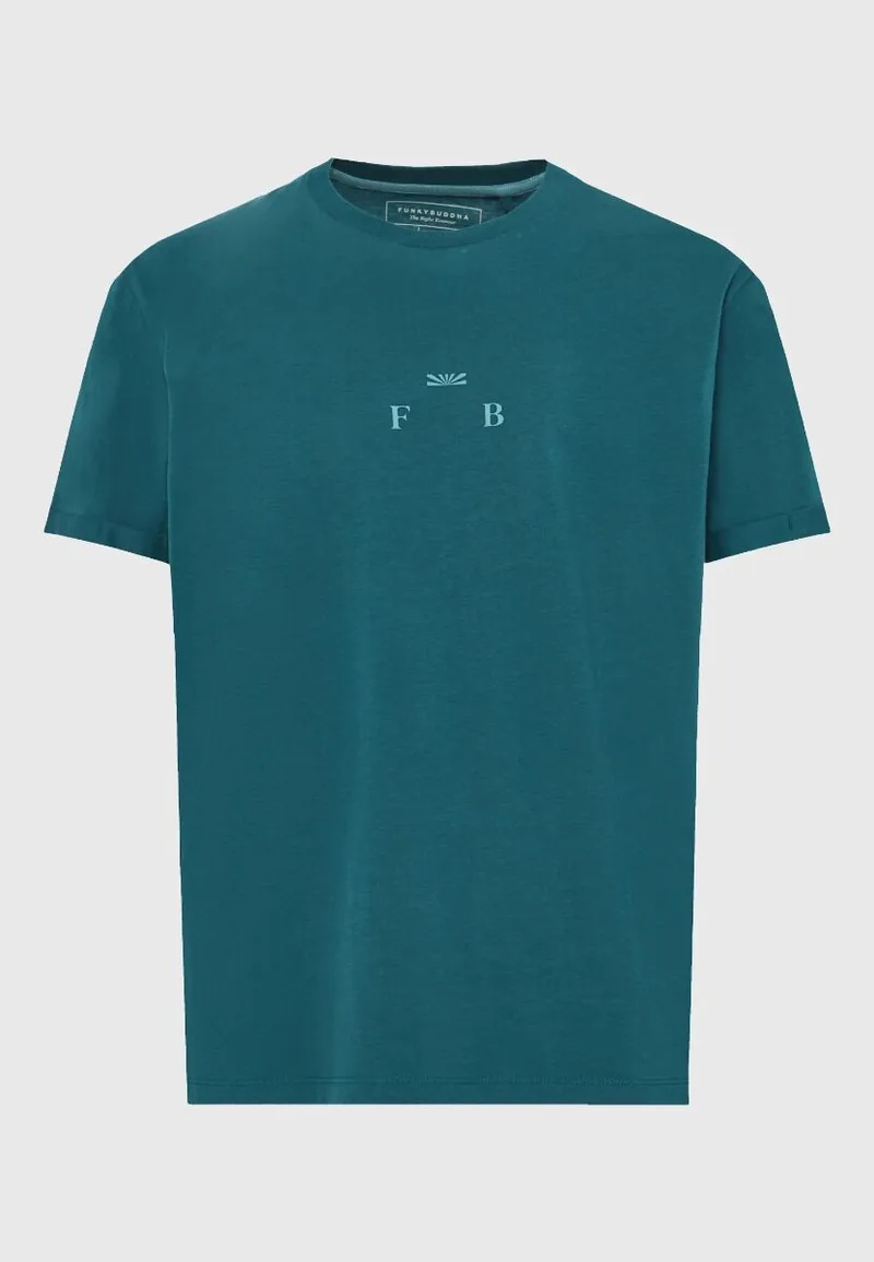 Funky Buddha Ανδρικό Relaxed T-shirt με Τύπωμα στην Πλάτη FBM013-019-04 Πετρόλ