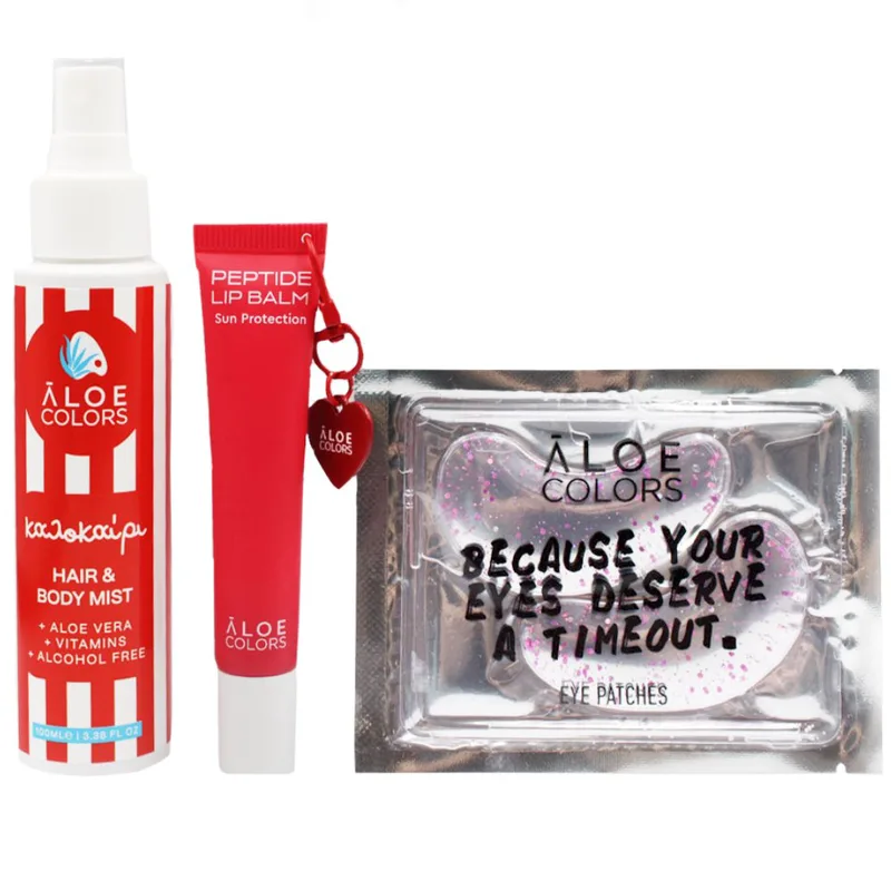 Aloe Colors Promo Cosmetic Bag Strawberry Hair & Body Mist 100ml & Peptide With Sun Protection Lip Balm 15ml & Eye Patches 1 Τεμάχιο & Δώρο Summer Mesh Bag & Δώρο Νεσεσέρ 1 Τεμάχιο