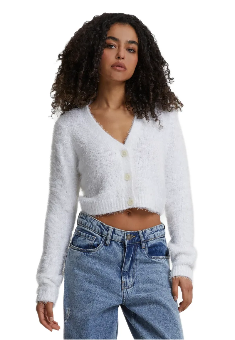 Ladies Cropped Feather Cardigan Urban Classics TB5440-00220 White