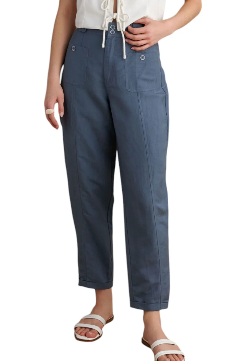 Παντελόνι Υφασμάτινο Attrattivo Λινό Με Ρεβέρ 9920942-GREYBLUE Γυναικείο