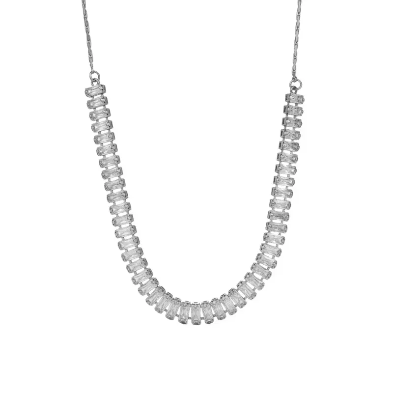 Κολιέ με λευκές ορθογώνιες πέτρες Visetti Stainless Steel 42AE-KD026S 42AE-KD026S Ατσάλι