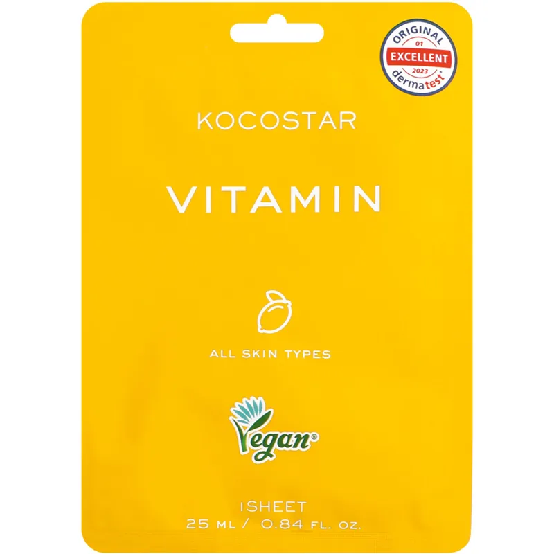 Kocostar Vitamin Face Mask Κωδ 5603 Εμποτισμένη Μάσκα Αναζωογόνησης & Λάμψης για Όλους τους Τύπους Δέρματος 1 Τεμάχιο