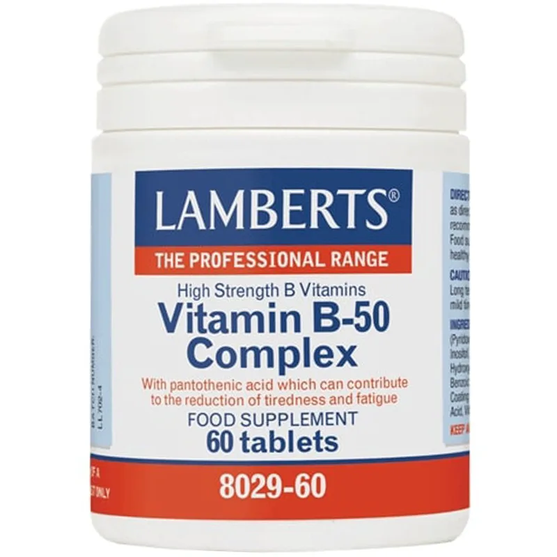 ​​​​​​​Lamberts Vitamin B-50 Complex Συμπλήρωμα Διατροφής Συμπλέγματος Βιταμινών Β Υψηλής Ισχύος για την Καλή Λειτουργία του Νευρικού Συστήματος, Τόνωση & Ενέργεια 60tabs