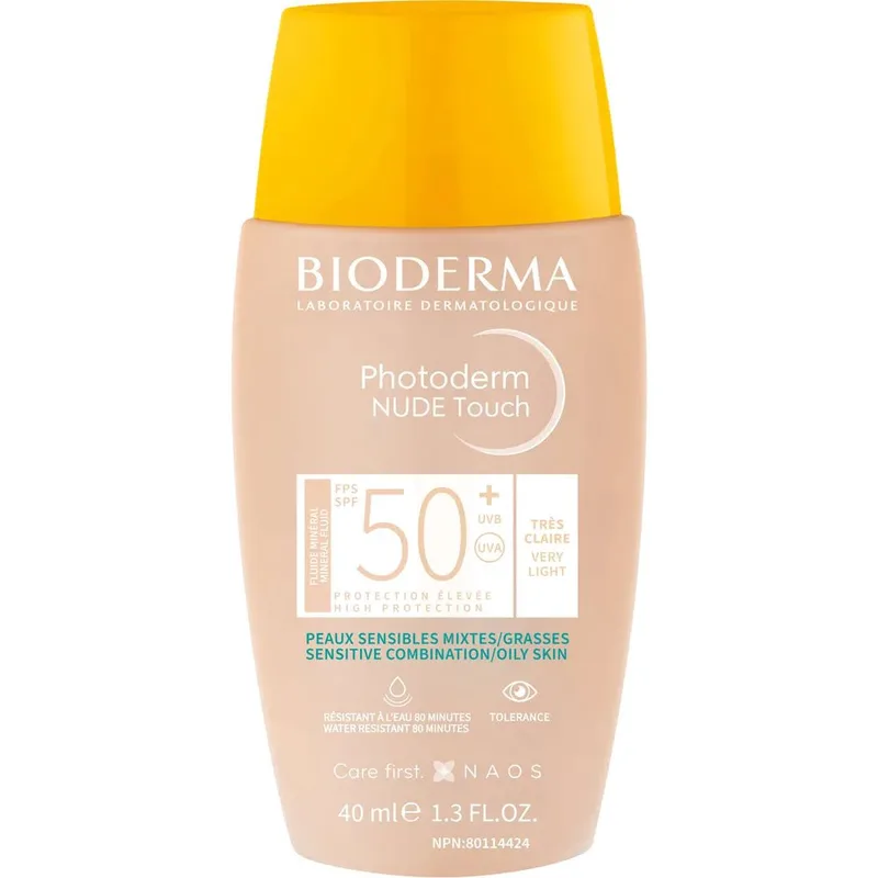 Bioderma Photoderm Nude Touch Mineral Spf50+ Αντηλιακό Προσώπου Πολύ Υψηλής Προστασίας με Χρώμα για Μικτές & Λιπαρές Επιδερμίδες 40ml - Very Light