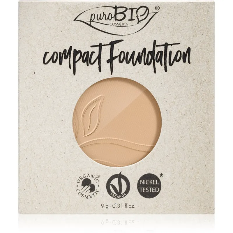 puroBIO Cosmetics Compact Foundation συμπαγής πούδρα μεικ απ ανταλλακτική γέμιση SPF 10 απόχρωση 02 9 γρ