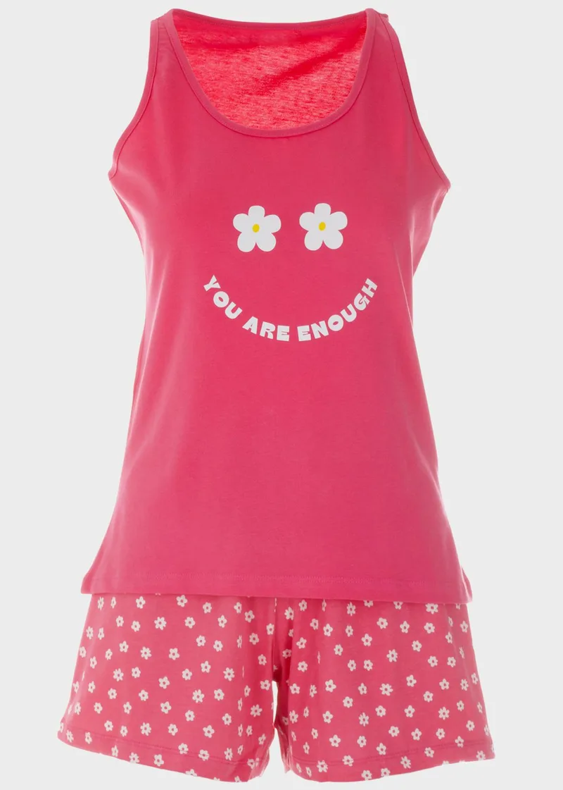 Γυναικείο baby doll φαρδιές τιράντες σόρτς all print flowers ΦΟΥΞΙΑ
