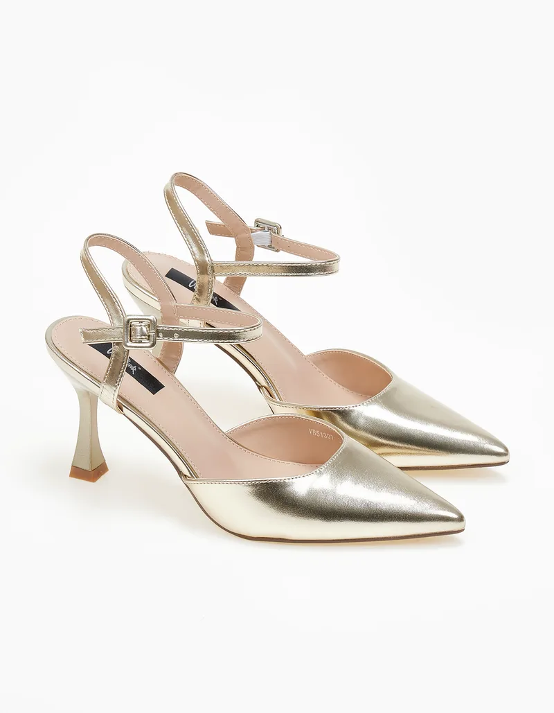 Μυτερές open heel γόβες με λεπτό τακούνι - Χρυσό