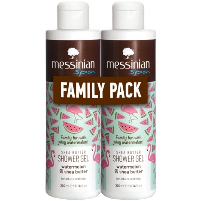 Messinian Spa Promo Shea Butter & Watermelon Shower Gel Ενυδατικό Αφρόλουτρο με Άρωμα απο Καρπούζι & Βούτυρο Καριτέ για Καθημερινή Χρήση 600ml (2x300ml)